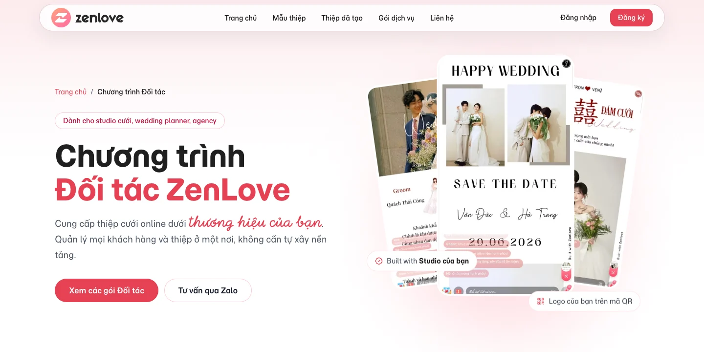 Trang Chương trình Đối tác ZenLove dành cho studio cưới, wedding planner, agency