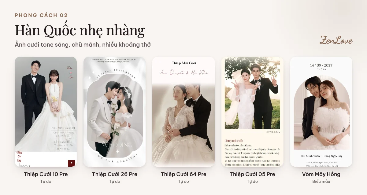 Mẫu thiệp cưới online phong cách Hàn Quốc tone sáng nhẹ nhàng