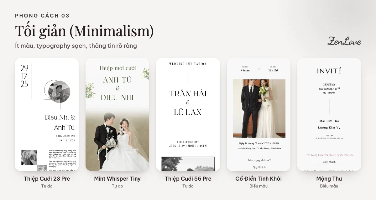 Mẫu thiệp cưới online tối giản minimalism typography sạch