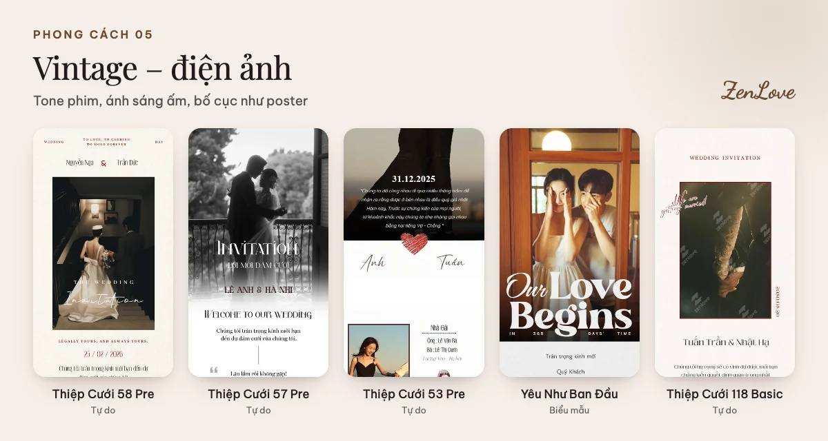 Mẫu thiệp cưới online vintage phong cách điện ảnh tone phim