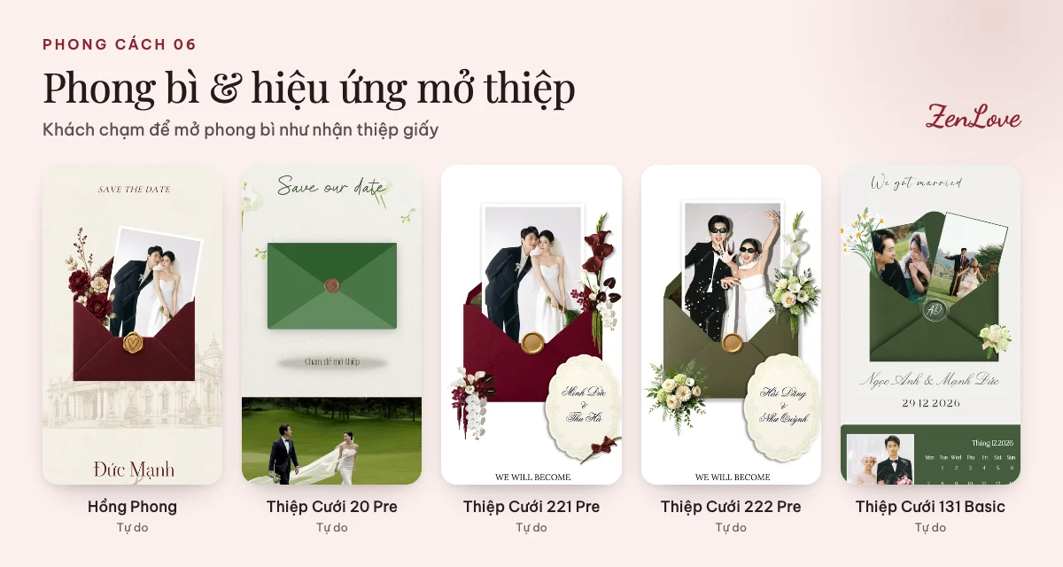 Mẫu thiệp cưới online có phong bì và hiệu ứng mở thiệp