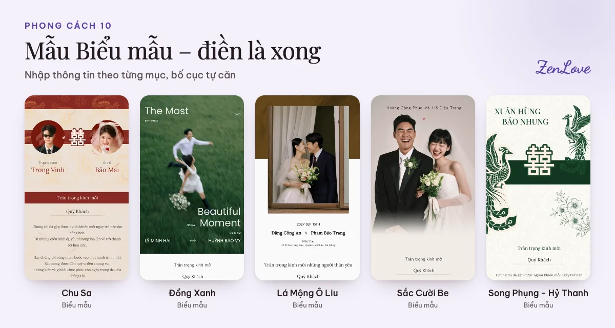 Mẫu thiệp cưới online dạng biểu mẫu điền thông tin nhanh