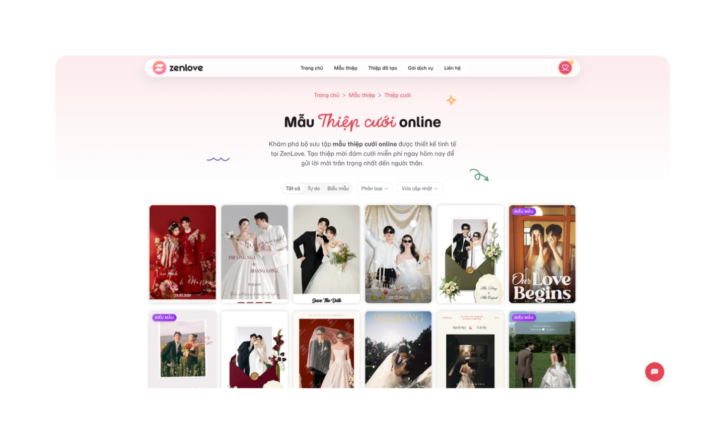 Chọn mẫu thiệp cưới online trong kho mẫu ZenLove