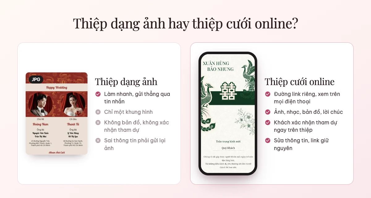 Thiệp dạng ảnh hay thiệp cưới online: so sánh