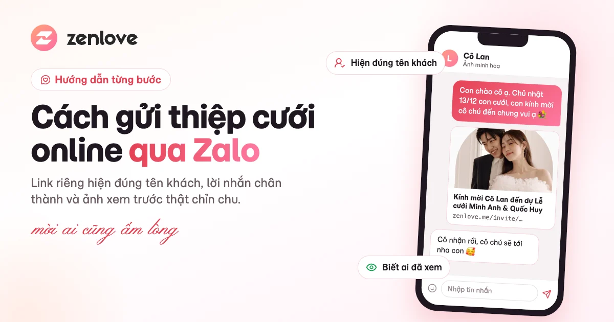 Cách gửi thiệp cưới online qua Zalo bằng link thiệp ZenLove có ảnh xem trước