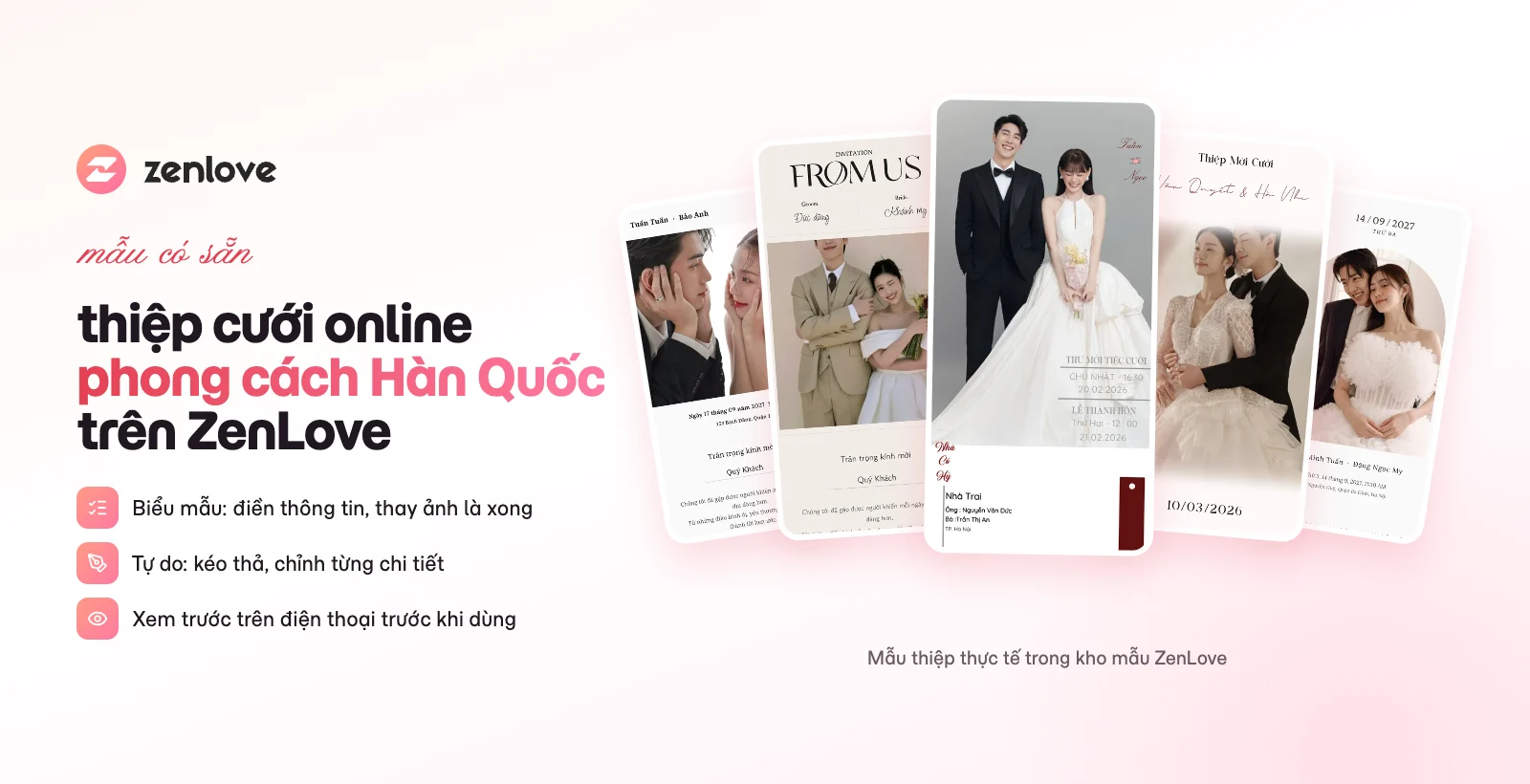 Mẫu thiệp cưới online phong cách Hàn Quốc thực tế trong kho mẫu ZenLove