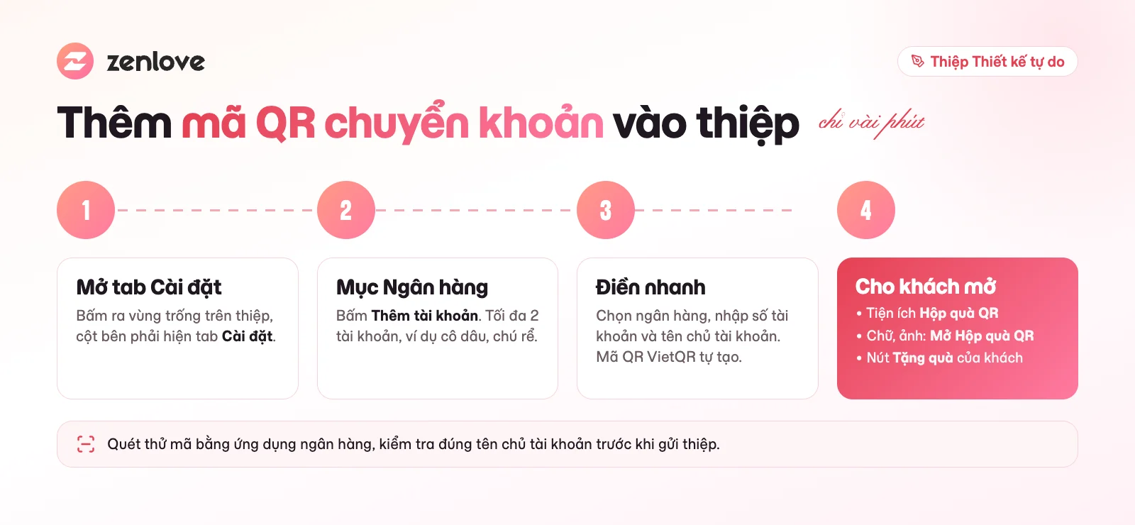 Các bước thêm mã QR chuyển khoản vào thiệp cưới online ZenLove bằng Điền nhanh