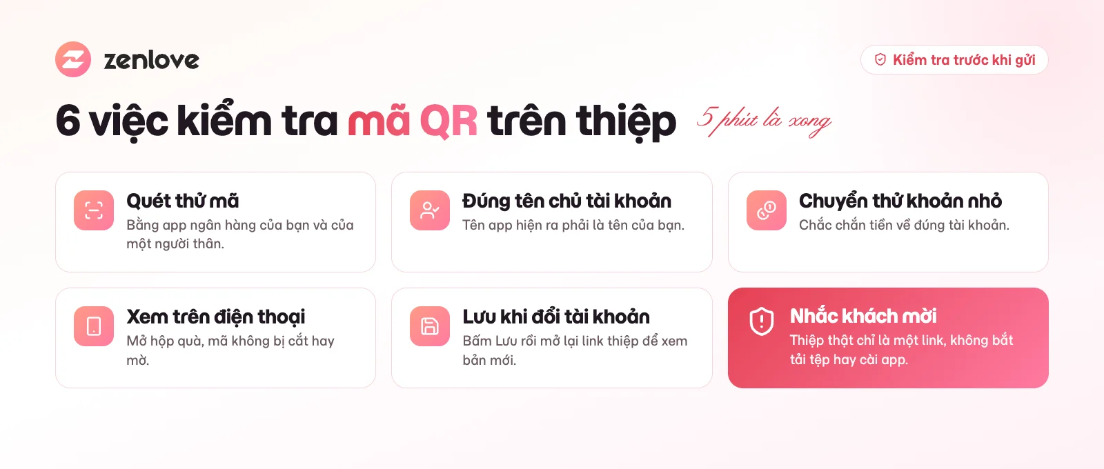 Checklist kiểm tra mã QR chuyển khoản trên thiệp cưới trước khi gửi cho khách mời