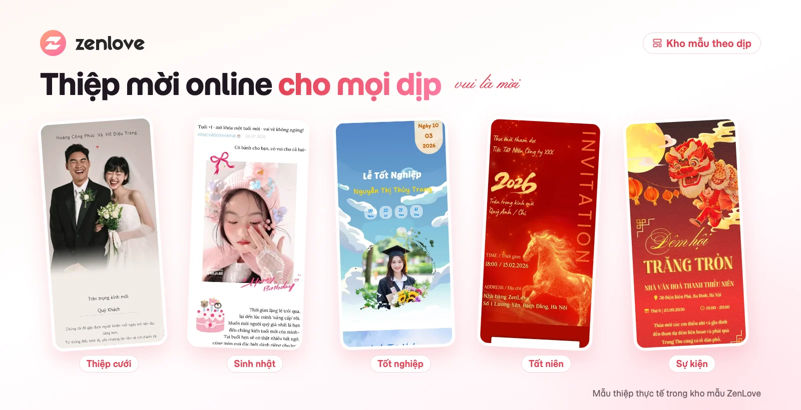 Mẫu thiệp mời online cho đám cưới, sinh nhật, tốt nghiệp, tất niên và trung thu