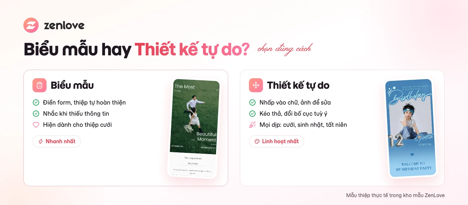 So sánh hai cách tạo thiệp mời online: Biểu mẫu và Thiết kế tự do