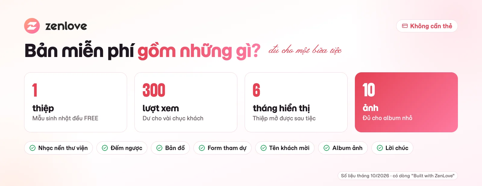 Bản miễn phí khi tạo thiệp mời sinh nhật online trên ZenLove gồm những gì