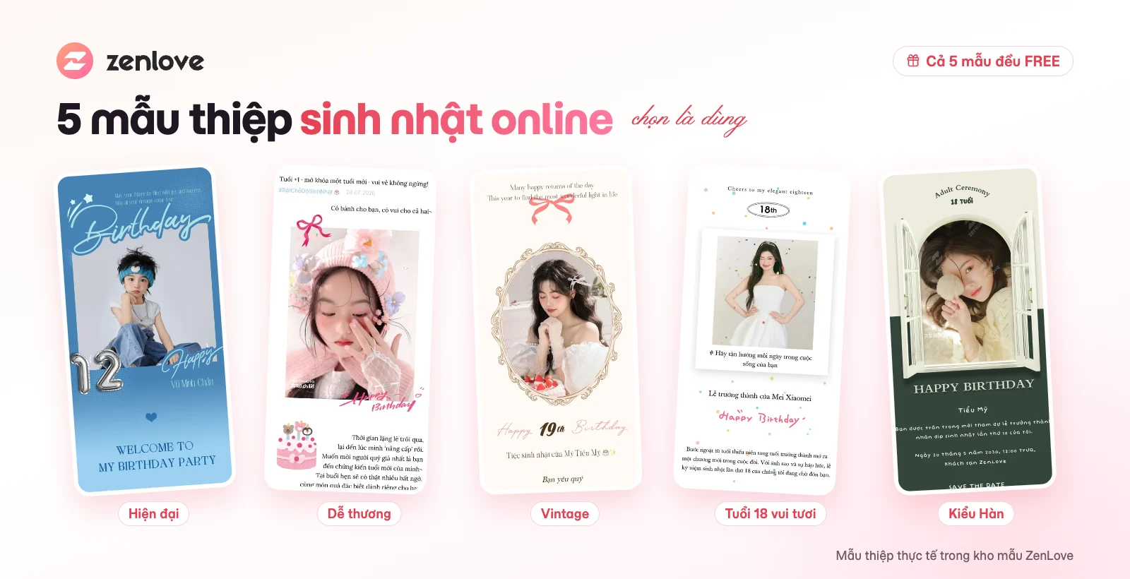 5 mẫu thiệp mời sinh nhật online miễn phí trong kho mẫu ZenLove