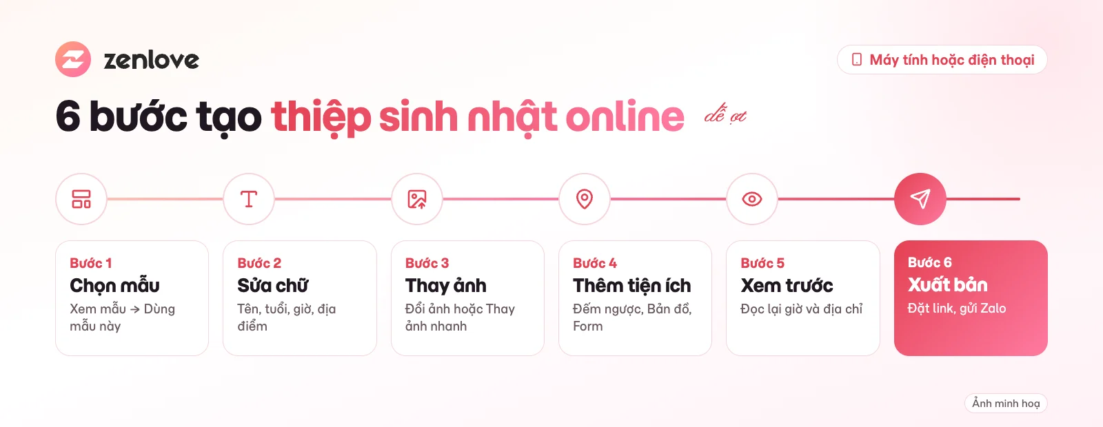 Các bước tạo thiệp mời sinh nhật online miễn phí trên ZenLove