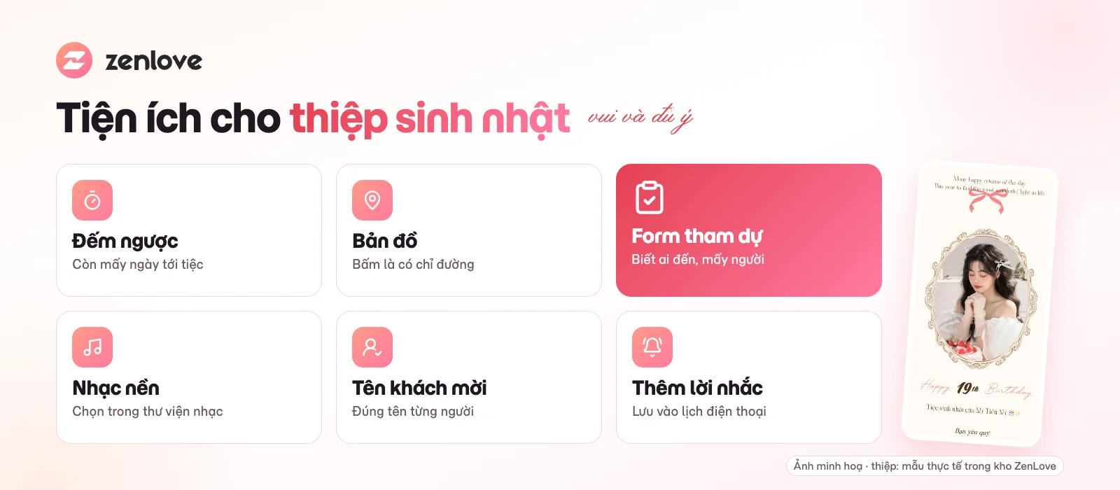 Tiện ích nên thêm khi tạo thiệp mời sinh nhật online: đếm ngược, bản đồ, form tham dự, nhạc nền