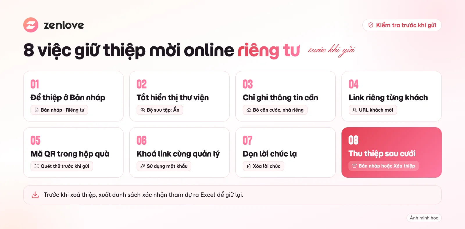 8 cài đặt riêng tư cho thiệp mời online trên ZenLove