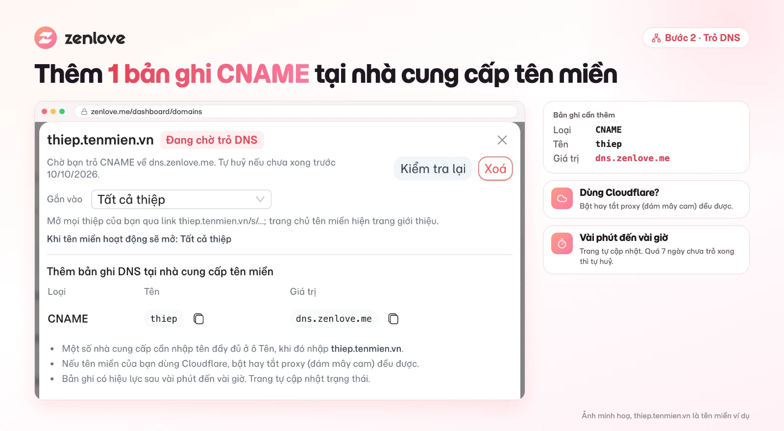 Hướng dẫn trỏ bản ghi CNAME của tên miền riêng về dns.zenlove.me