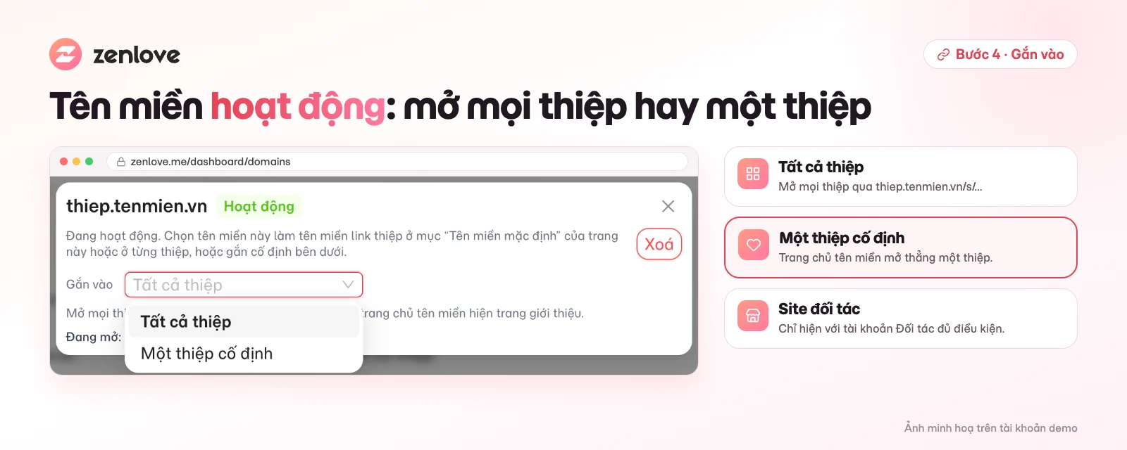 Gắn tên miền riêng vào tất cả thiệp hoặc một thiệp cưới cố định