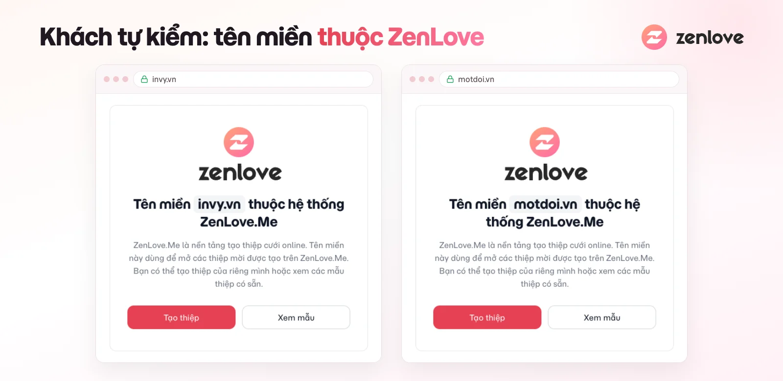 Trang chủ invy.vn và motdoi.vn ghi tên miền thuộc hệ thống ZenLove.Me