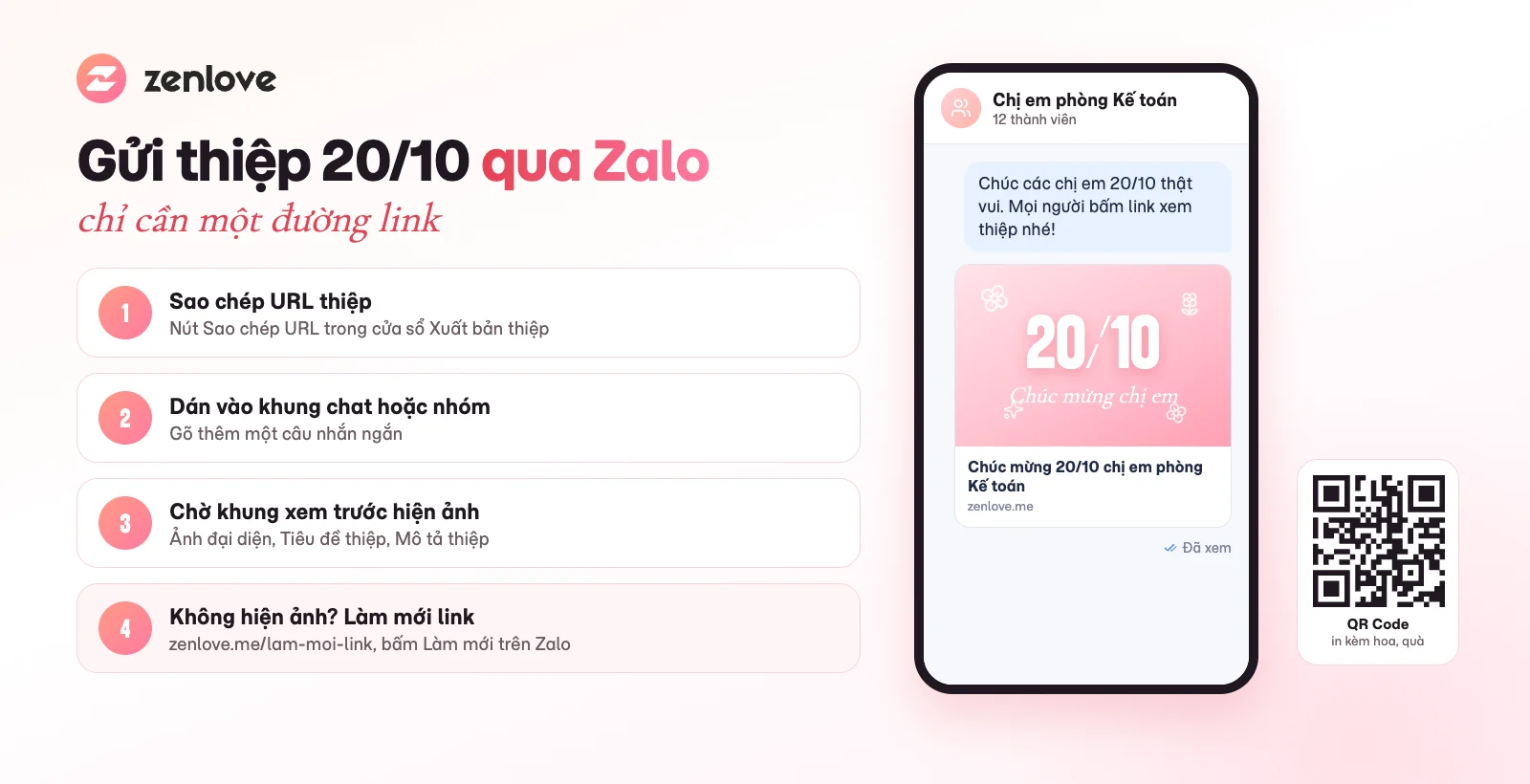 Cách gửi thiệp 20/10 online qua Zalo bằng link và mã QR