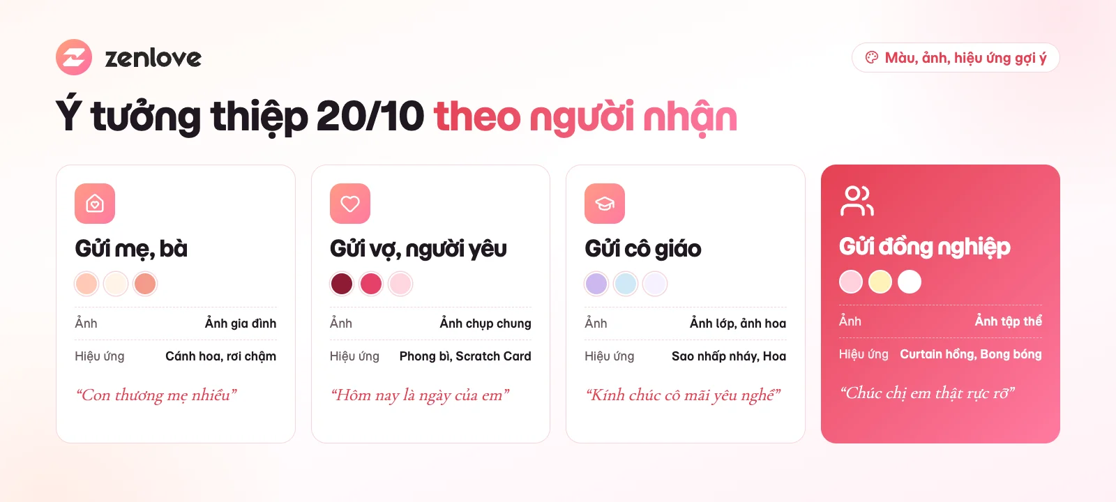 Ý tưởng thiệp 20/10 online theo người nhận: mẹ, vợ, cô giáo, đồng nghiệp