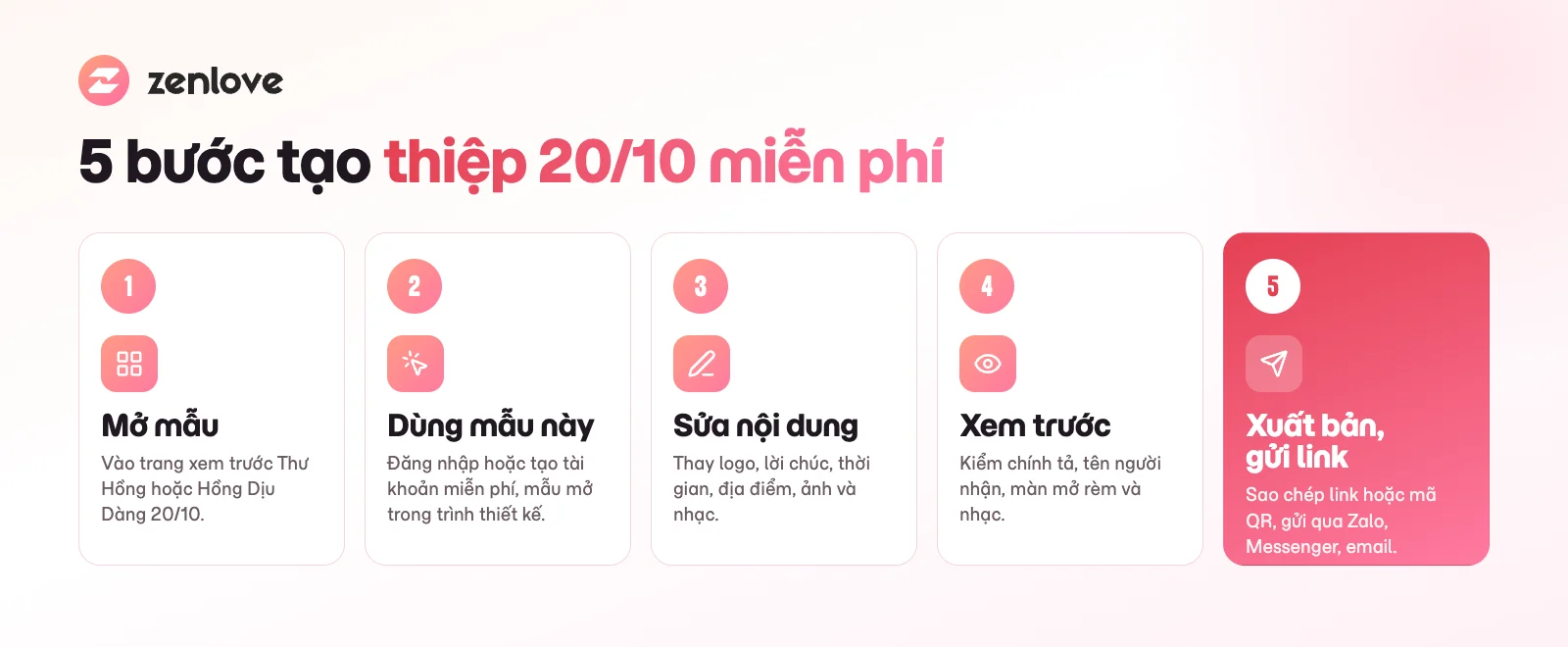 5 bước tạo thiệp chúc mừng 20/10 miễn phí trên ZenLove