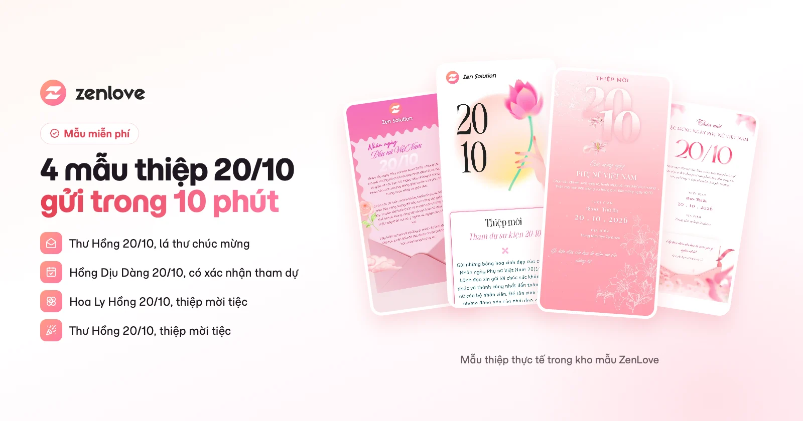 4 mẫu thiệp 20/10 online miễn phí trong kho mẫu ZenLove