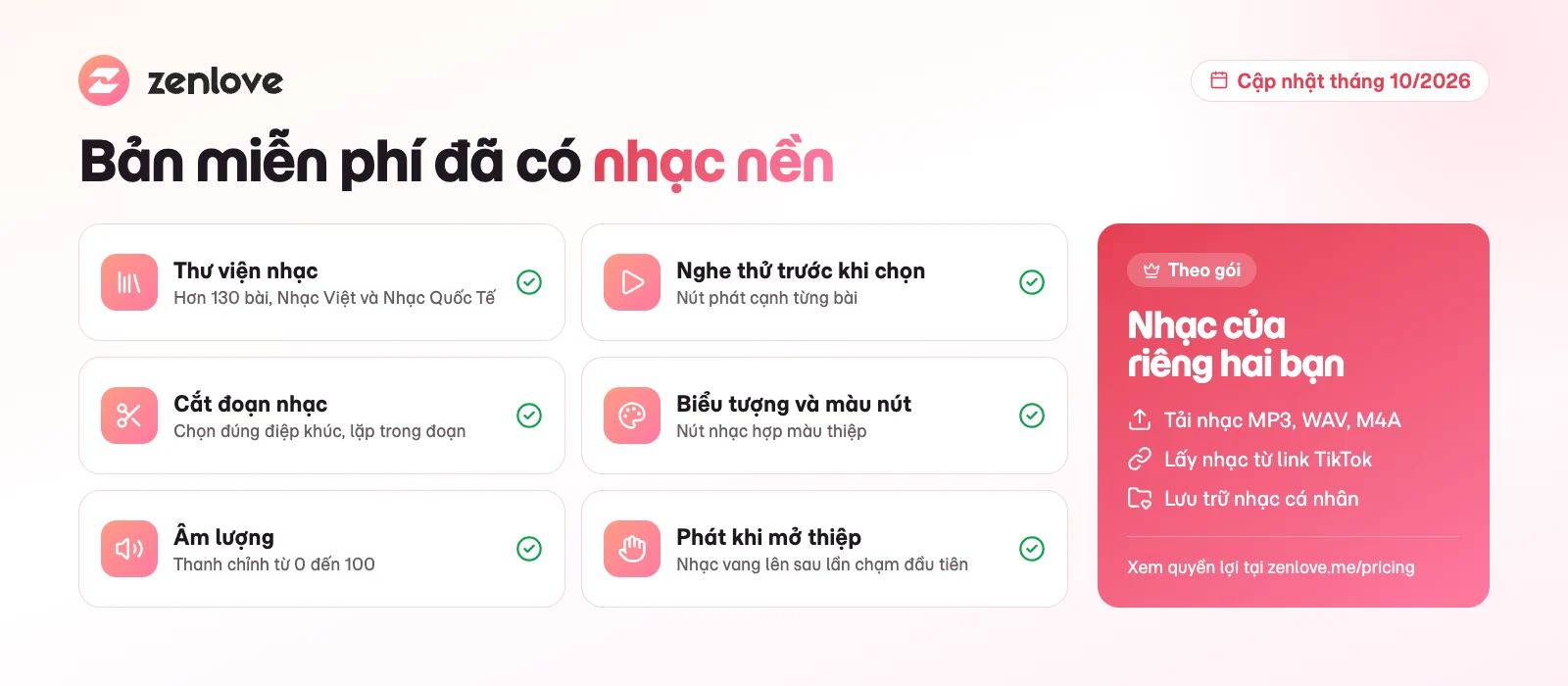 Tính năng nhạc nền trong bản miễn phí của thiệp cưới online ZenLove
