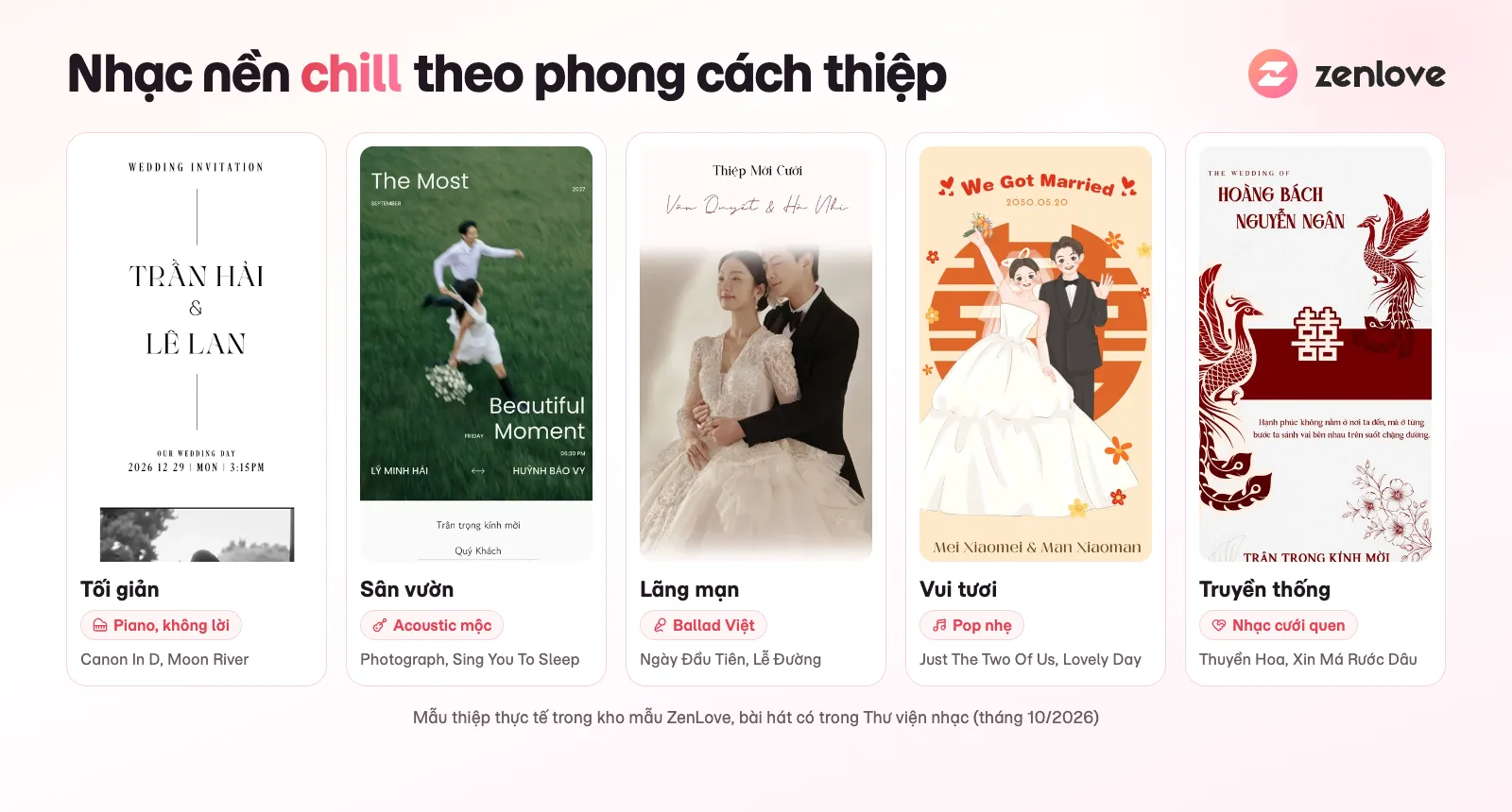 Gợi ý nhạc nền chill cho thiệp cưới online theo phong cách: piano, acoustic, ballad Việt, pop nhẹ