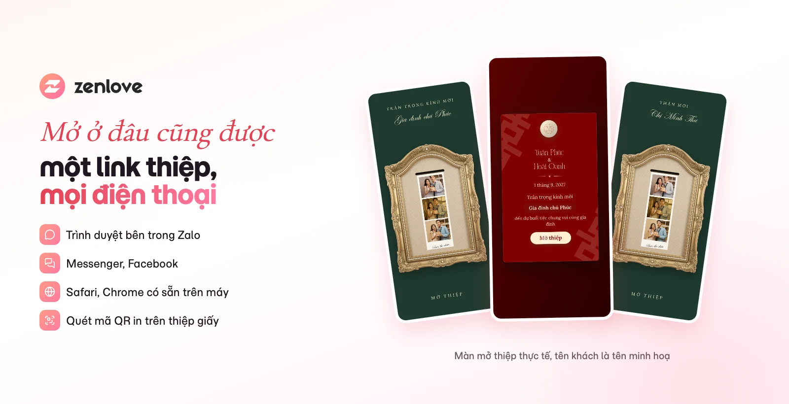 Màn mở thiệp cưới online trên điện thoại khi mở từ Zalo, Messenger hoặc trình duyệt