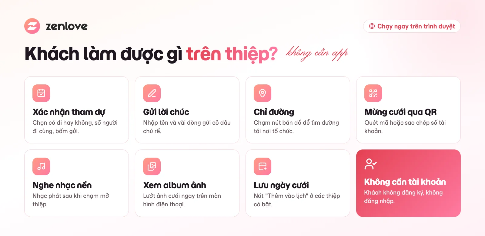 Những việc khách mời làm được trên thiệp cưới online mà không cần cài app hay tài khoản