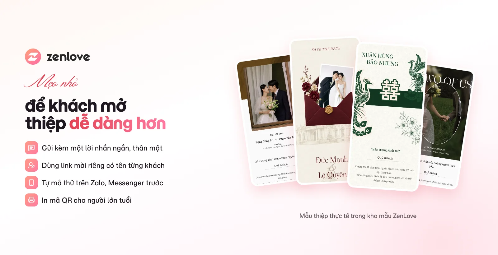 Mẹo gửi thiệp cưới online để khách mở trên điện thoại dễ dàng, mẫu thiệp thật ZenLove