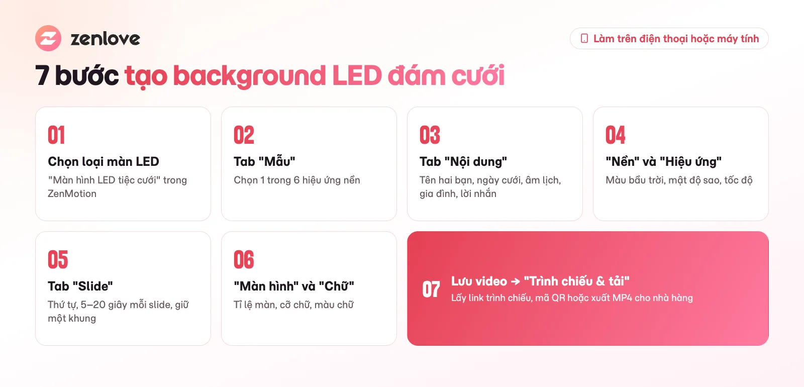 7 bước tạo background LED đám cưới có tên cô dâu chú rể trên ZenMotion