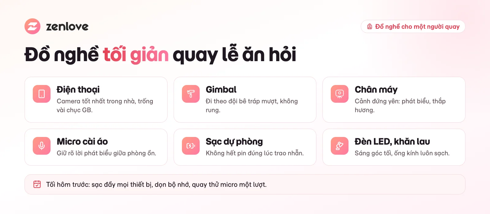 Đồ nghề quay video ăn hỏi bằng điện thoại: gimbal, micro cài áo, sạc dự phòng
